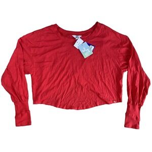 JoyLab L Large Boxy Fit Red Lollipop Cropped Long Sleeve Tee Cross Back